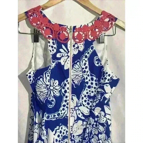 Lilly Pulitzer Augusta Shift Dress Deep Sea Blue Quahog Chowdah Lace Trim Size 6 - Picture 8 of 9